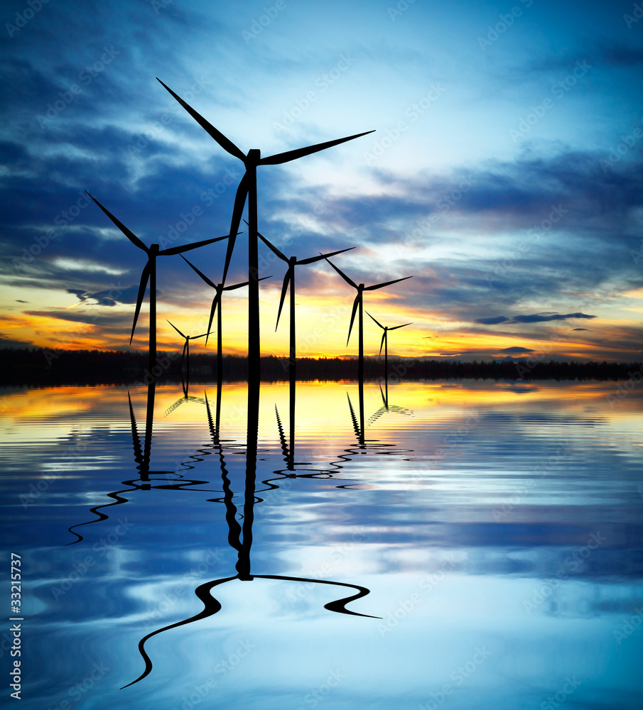 Wind Power at Sunset - obrazy, fototapety, plakaty 