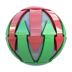 Red and green lines on gray sphere