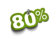 Eighty Percent Green Sticker Fixed On A White Wall