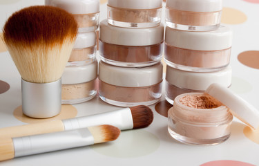 make-up brushes, powder, blush, bronzer