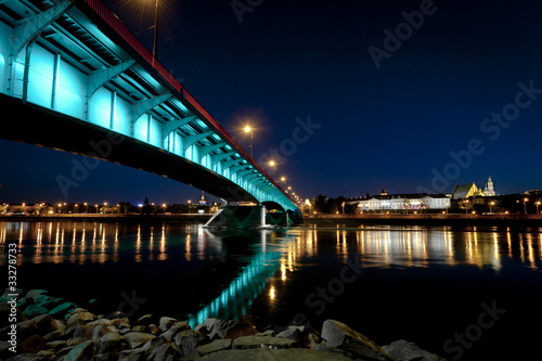 Obraz w ramie Panorama of Warsaw city by night