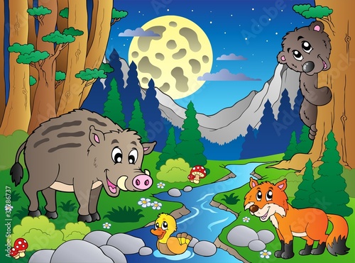 Obraz w ramie Forest scene with various animals 4