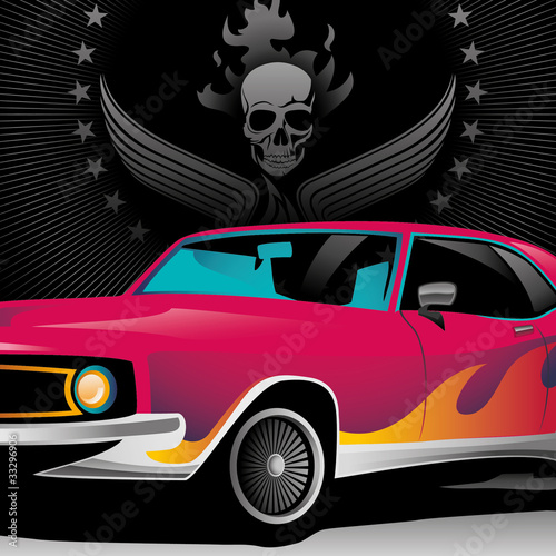 Fototapeta na wymiar Illustrated muscle car close up.