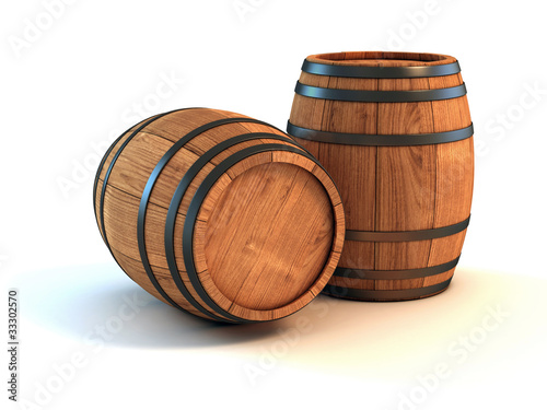 Cuadros en Lienzo two wine barrels isolated on the white background