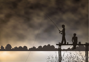 Wall Mural - fishing boys