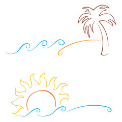 Wall Mural - Tropics symbols with palm sun and sea