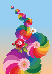 Wall Mural - abstract rainbow design with flowers