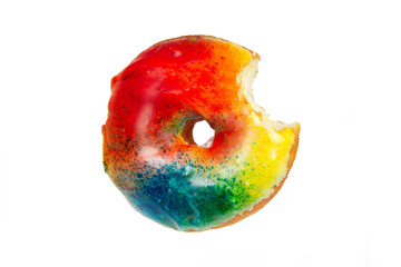 Wall Mural - Donut with Colorful Icing and Bite Missing