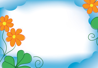 Wall Mural - vector blue frame with orange flowers