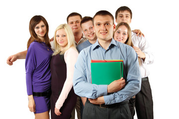 students happy group isolated on white