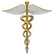 Golden caduceus medical symbol