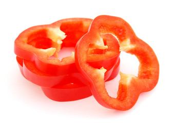 Wall Mural - Slices of red bell pepper isolated on white background