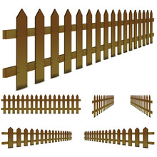 Set Of Perspective, Brown Fence Isolated On White Background