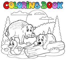 Wall Mural - Coloring book with happy animals 2