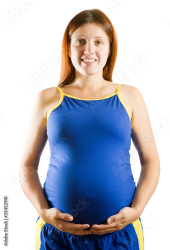 Zdjęcie XXL kobieta w ciąży trzyma jej brzuszek