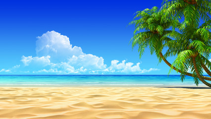 Palms on empty idyllic tropical sand beach