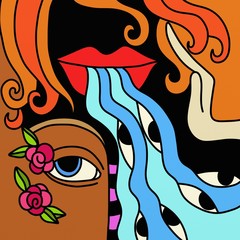 Wall Mural - lips and eyes