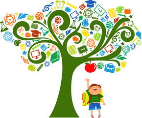 Wall Mural - back to school - tree with education icons