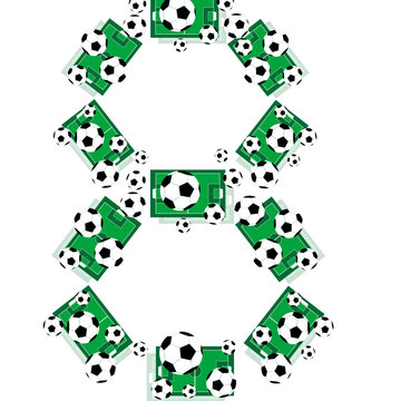 Number 8 eight from soccer balls and football fields