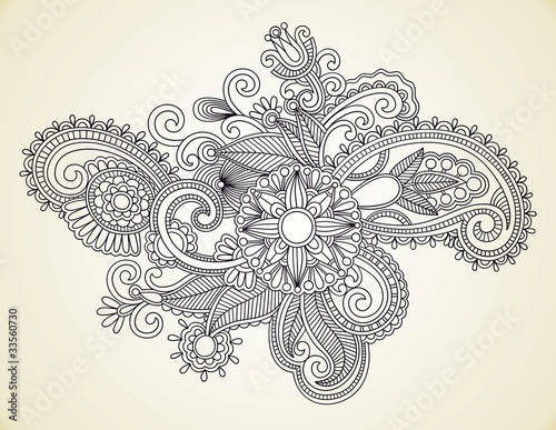 Fototapeta do kuchni Hand-Drawn Abstract Henna Mendie Flowers