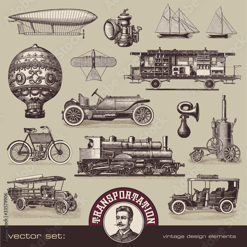 Fotografía vintage means of transportation - set of design elements