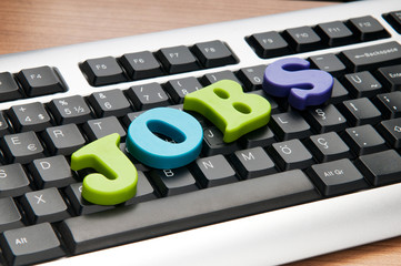 Employment concept with words on the keyboard