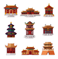 Sticker - cartoon Chinese house icon set.