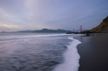 Golden Gate Bridge at sunset, San Francisco, from Baker's Beach