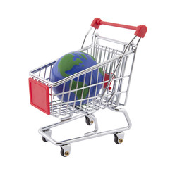 Fototapete - Globe and shopping cart with clipping path