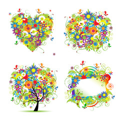 Poster - Summer style - tree, frame, bouquet, heart for your design