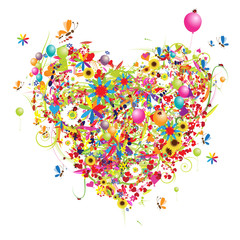 Wall Mural - Happy holiday, funny heart shape with ballons