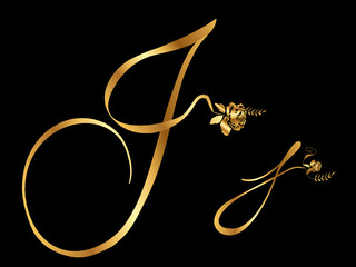 Wall Mural - Gold vector letter J with roses