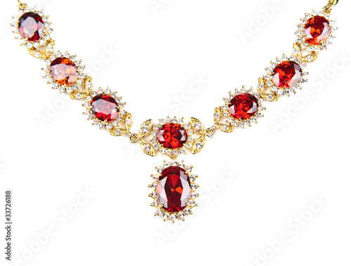 Cuadros en Lienzo gold necklace with gems isolated