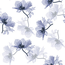 Vintage Seamless Background With Blue Flowers