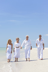 Wall Mural - Four People, Two Seniors, Family Couples, Walking On Beach