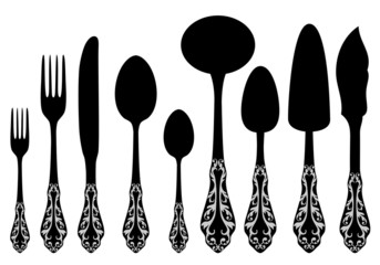 antique cutlery set, vector