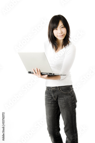 ノートパソコンを持つ女性 Stock Photo Adobe Stock