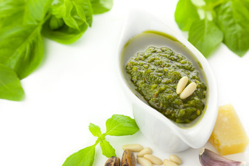 Wall Mural - Fresh Pesto and its ingredients / isolated on white