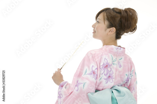 団扇で扇ぐ浴衣女性 Stock Photo Adobe Stock