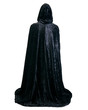 Cloaked woman, white background.