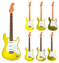 Set Of Yellow Electric Guitars Isolated On White