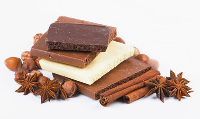 Sticker - Cinnamon, anise, cloves and blocks of chocolate isolated