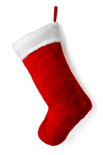 Santa's Red Stocking Isolated On White Background For Christmas