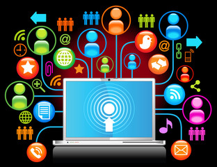 Poster - laptop social network black