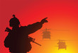 Vector silhouette of a soldier with helicopters