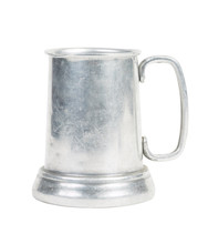 Antique Pewter Beer Jug With Lid On White Background