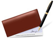 © allegro - Broun checkbook with check and pen. Vector illustration.