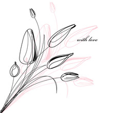 Greeting Card With A Sketch Of Tulips