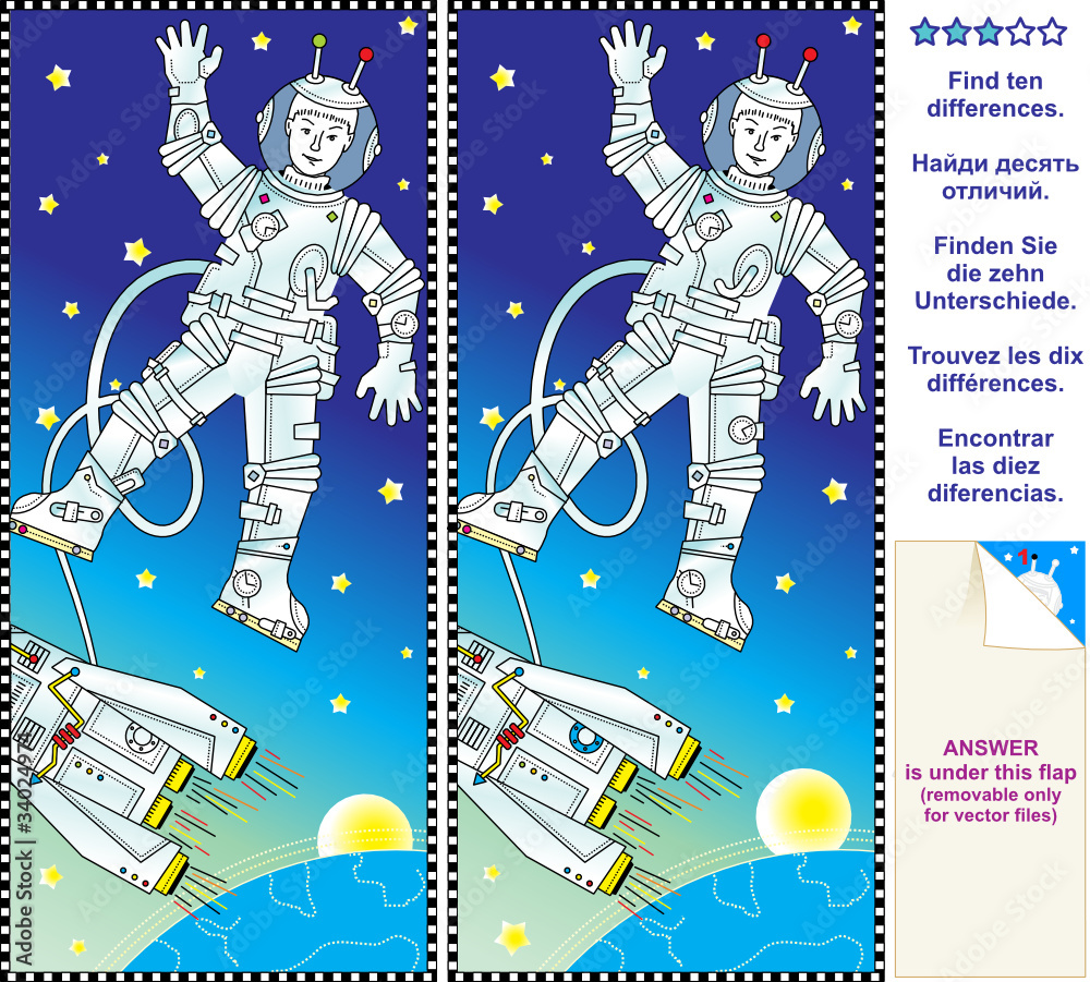 Find the differences visual puzzle - astronaut in space Stock Vector ...