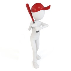 3d man with red cap and baseball